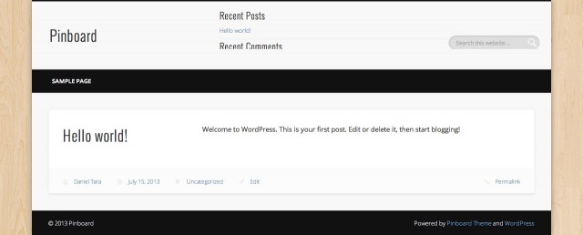 Fresh installation of Pinboard Theme